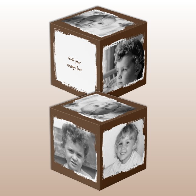 Add 4 images customize words brown white photo cube (Creator Uploaded)