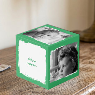 Add 4 images customize words green white photo cube