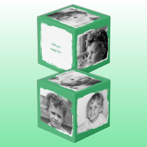 Add 4 images customize words green white photo cube