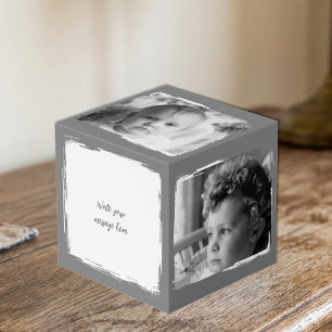 Add 4 images customize words grey white photo cube