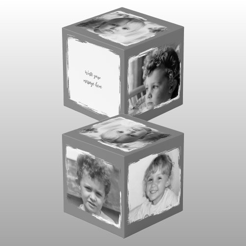 Add 4 images customize words grey white photo cube