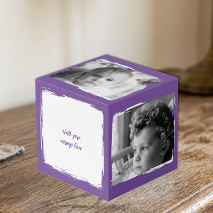 Add 4 images customize words purple white photo cube