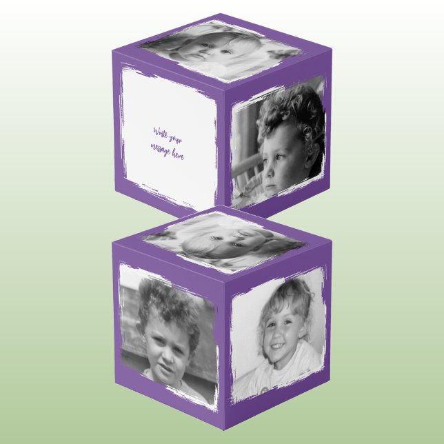 Add 4 images customize words purple white photo cube (Creator Uploaded)