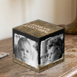 Add 4 images family rustic brown black photo cube