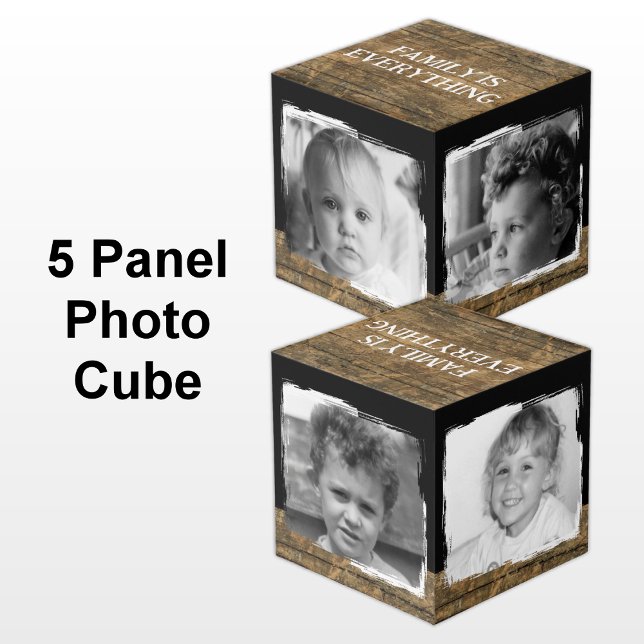 Add 4 images family rustic brown black photo cube (Creator Uploaded)