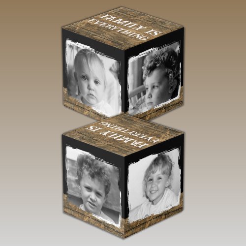 Add 4 images family rustic brown black photo cube