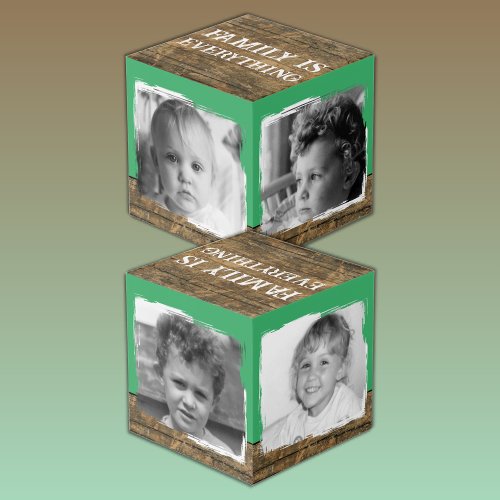 Add 4 images family rustic brown green photo cube