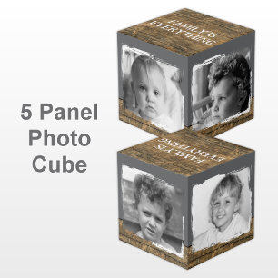 Add 4 images family rustic brown grey photo cube