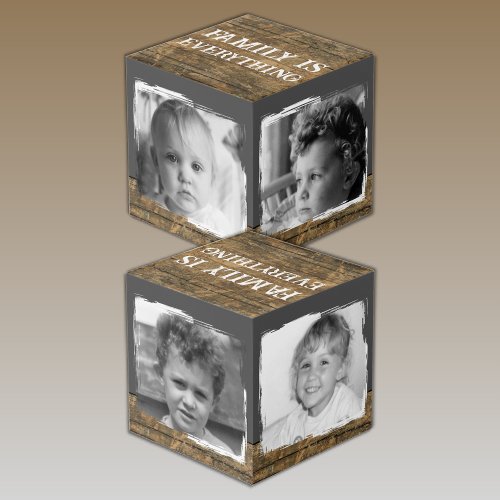 Add 4 images family rustic brown grey photo cube