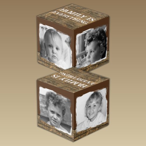 Add 4 images family rustic brown photo cube
