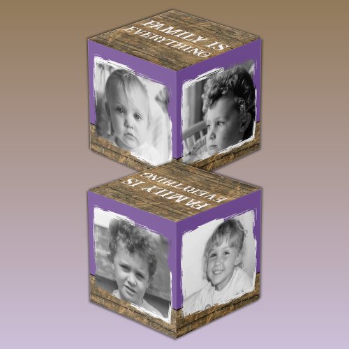 Add 4 images family rustic brown purple photo cube