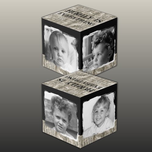 Add 4 images family rustic grey black photo cube
