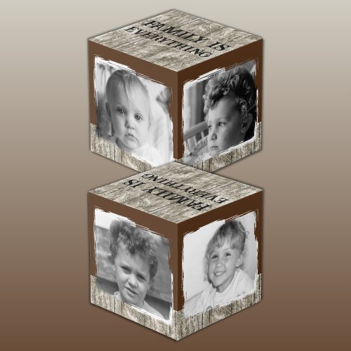 Add 4 images family rustic grey brown photo cube