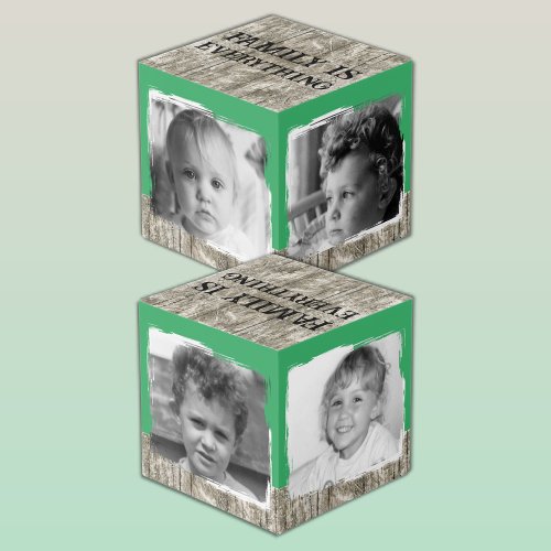 Add 4 images family rustic grey green photo cube