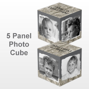 Add 4 images family rustic grey photo cube