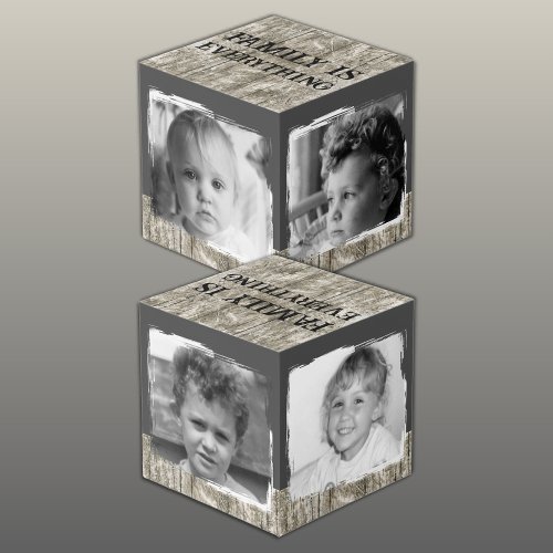 Add 4 images family rustic grey photo cube