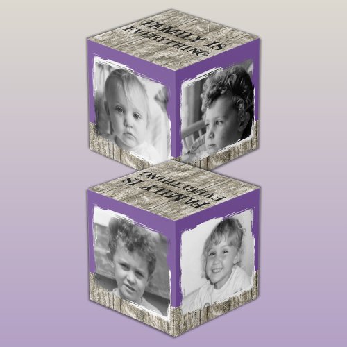 Add 4 images family rustic grey purple photo cube
