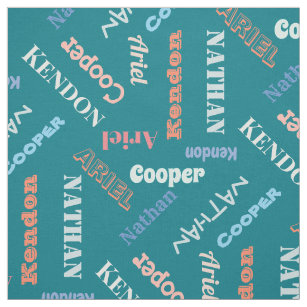 Add 4 Kids or Pet's Names Custom Teal By The Yard Fabric