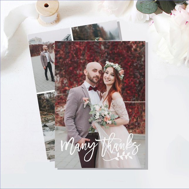Add 4 Photo Collage (1+3) Script Wedding Thank You Card (Creator Uploaded)
