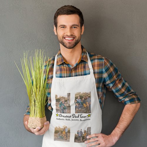 Add 4 Photo Collage Greatest Dad Ever Fathers Day Adult Apron