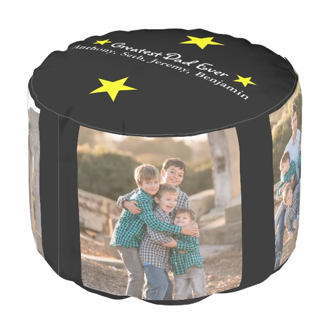 Add 4 Photo Collage Greatest Dad Ever Father's Day Pouf (Angled Back)