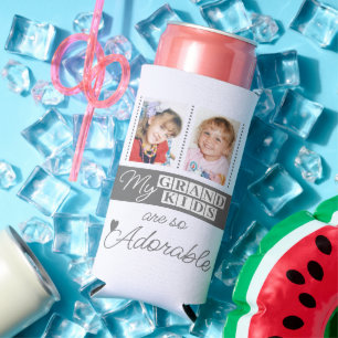 Add 4 photos adorable grandkids grey seltzer can cooler