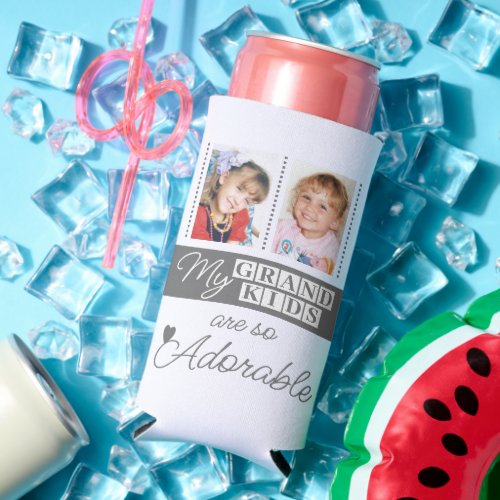 Add 4 photos adorable grandkids grey seltzer can cooler