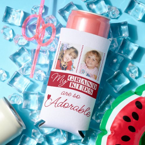 Add 4 photos adorable grandkids red seltzer can cooler