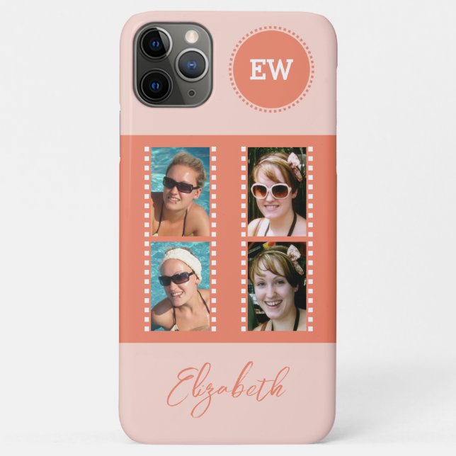Add 4 photos initials and name orange and white Case-Mate iPhone case (Back)