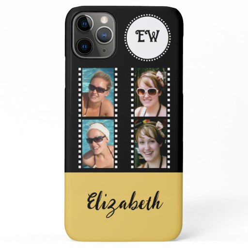 Add 4 photos initials name yellow and black iPhone 11 pro max case