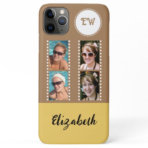 Add 4 photos initials name yellow and brown iPhone 11 pro max case