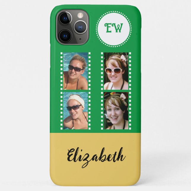 Add 4 photos initials name yellow and green Case-Mate iPhone case (Back)