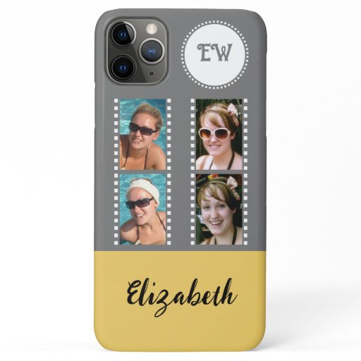 Add 4 photos initials name yellow and grey iPhone 11 pro max case