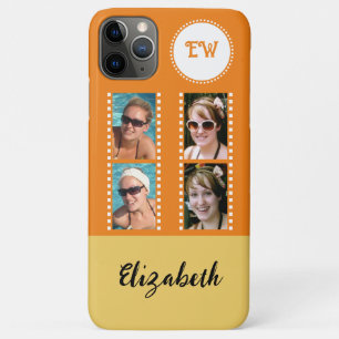 Add 4 photos initials name yellow and orange iPhone 11 pro max case