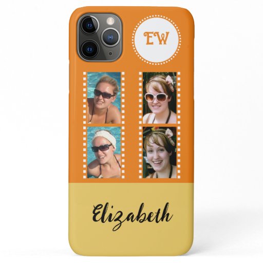 Add 4 photos initials name yellow and orange iPhone 11 pro max case