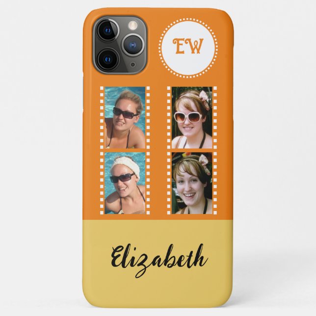 Add 4 photos initials name yellow and orange Case-Mate iPhone case (Back)
