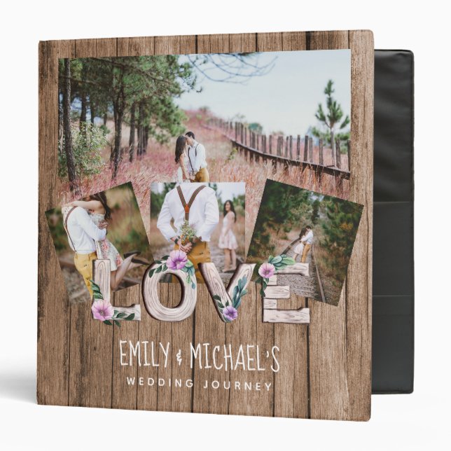 Add 4 PHOTOS Rustic Flower NEWLYWEDS WEDDING 3 Ring Binder (Front/Inside)