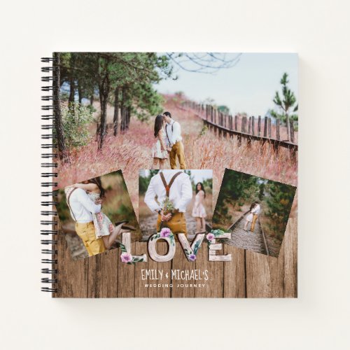 Add 4 PHOTOS Rustic Flower NEWLYWEDS WEDDING Notebook