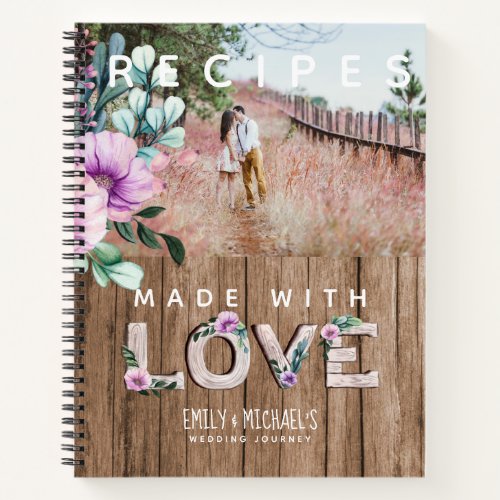 Add 4 PHOTOS Rustic Flower NEWLYWEDS WEDDING Notebook