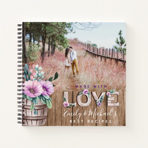 Add 4 PHOTOS Rustic Flower NEWLYWEDS WEDDING Notebook