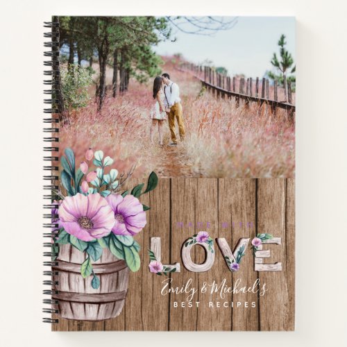 Add 4 PHOTOS Rustic Flower NEWLYWEDS WEDDING Notebook