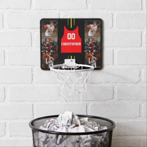 Add 6 photos add player number and name mini basketball hoop