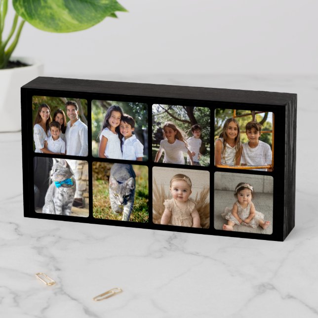 Add 8 Photos Collage Print Personalized Memory Wooden Box Sign (In Situ Horizontal)