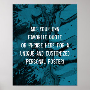 Add a Custom Quote Black Marble Bright Mosaic Blue Poster