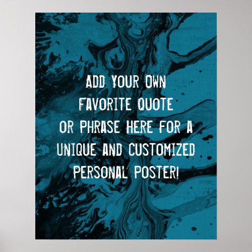 Add a Custom Quote Black Marble Bright Mosaic Blue Poster