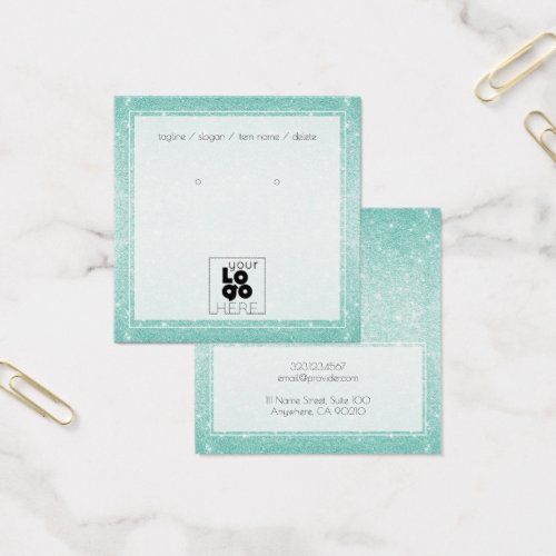Add A Logo Aqua Blue Glitter Earring Display Card