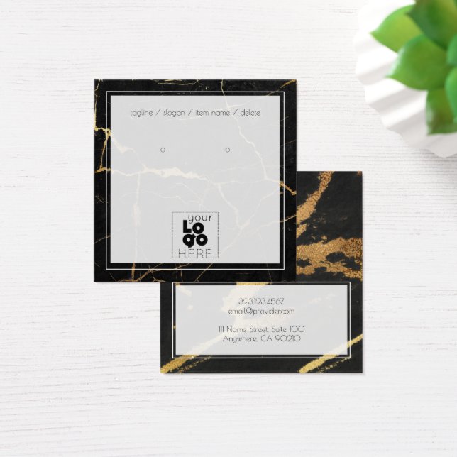 Add A Logo Black Gold Marble Earring Display Card (Desk)