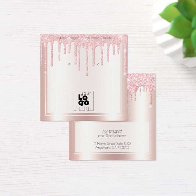 Add A Logo Pink Glitter Drips Earring Display Card (Desk)