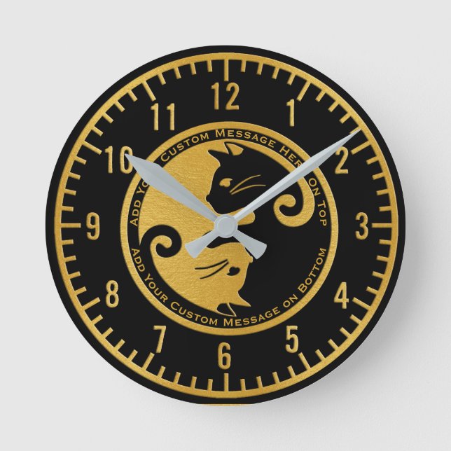 Add a Message Yin Yang Cats Round Clock (Front)