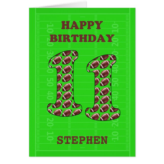 Add A Name 11th Birthday Footballs  Cards (Front)